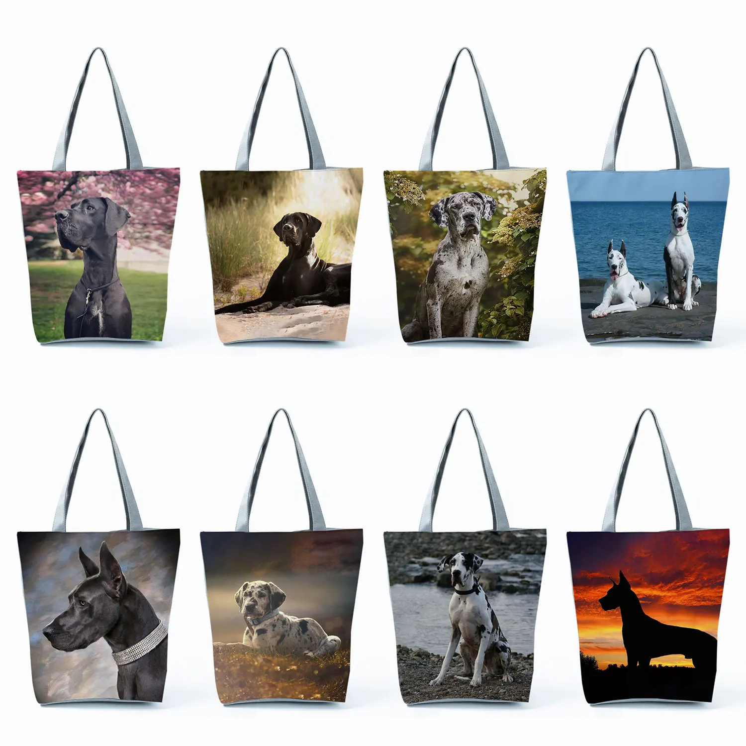 Cute Great Dane Print Handbags High Capacity Casual Women Tote Bags Dog Keeper Shopping Bags Foldable Portable Travel Beach Bags