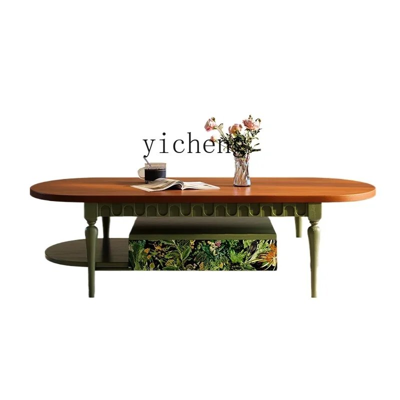 

TQH solid wood coffee table French retro style small apartment living room medieval high-end coffee table