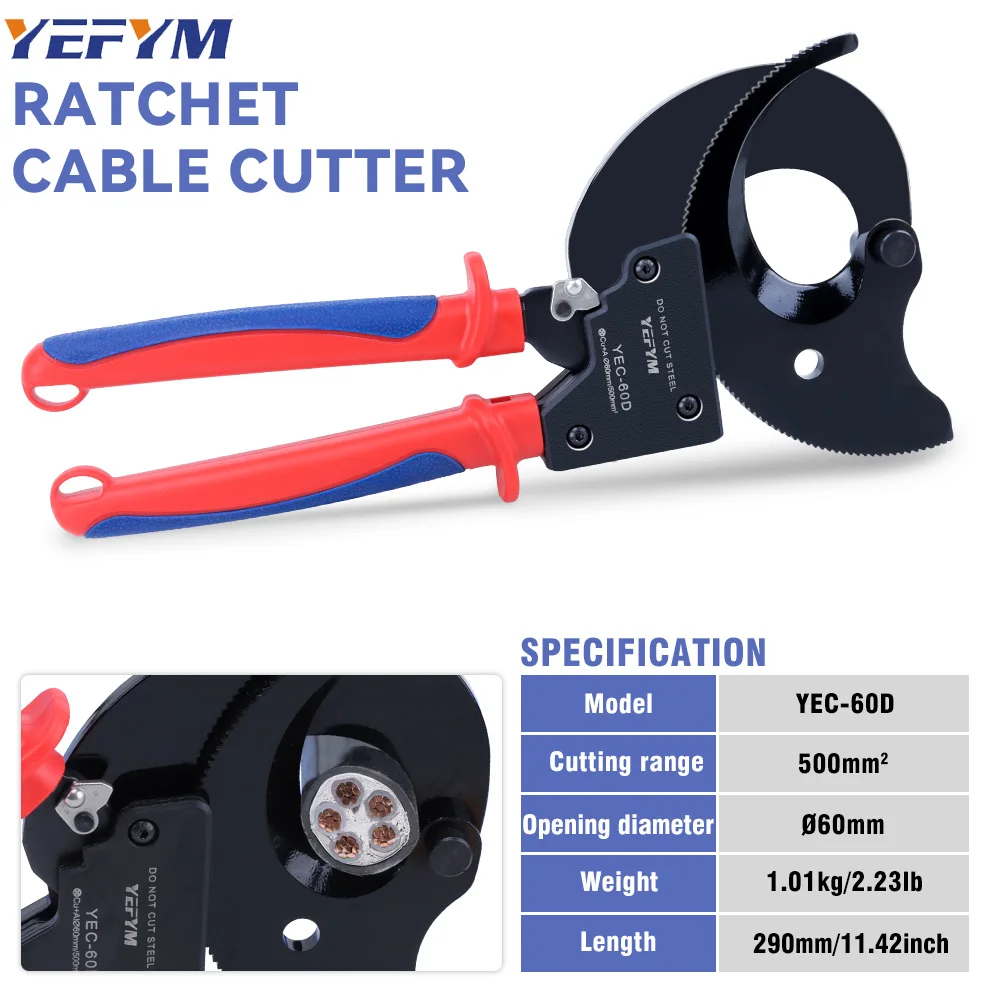 Cable Cutter/Wire Plier/Wire Cutter/Cable Cutting Pliers - Manual Ratchet-type Special-purpose Cable Cutter YEC-60D Max 500mm²