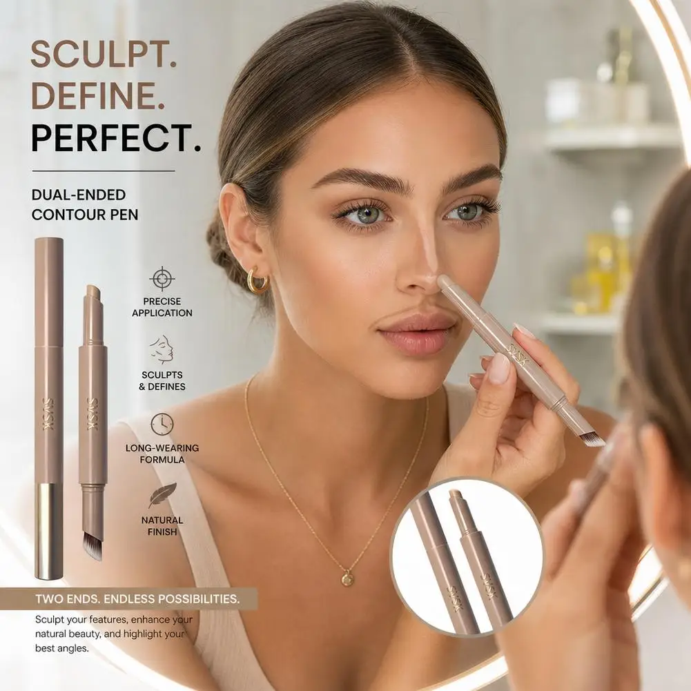 Doppelseitiger Konturenstift mit Pinsel, Nasen-Schattierungscreme-Stift, Gesichtskonturierung und Schattierung Make-up – Detail 2