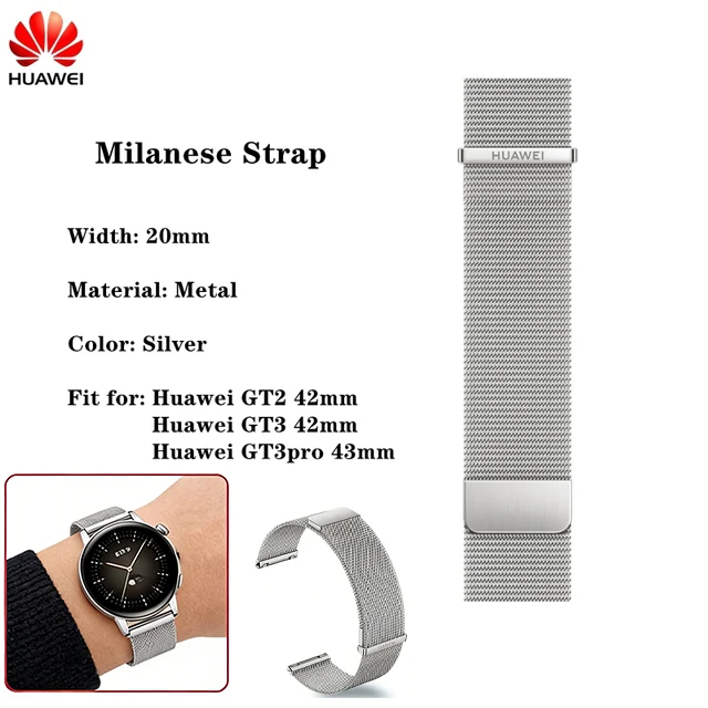 original-huawei-milanes-strap-for-huawei-watch-gt3-42mm20mm-watchband-for-gt2-42mm-gt3pro-43mm-silver-wristband