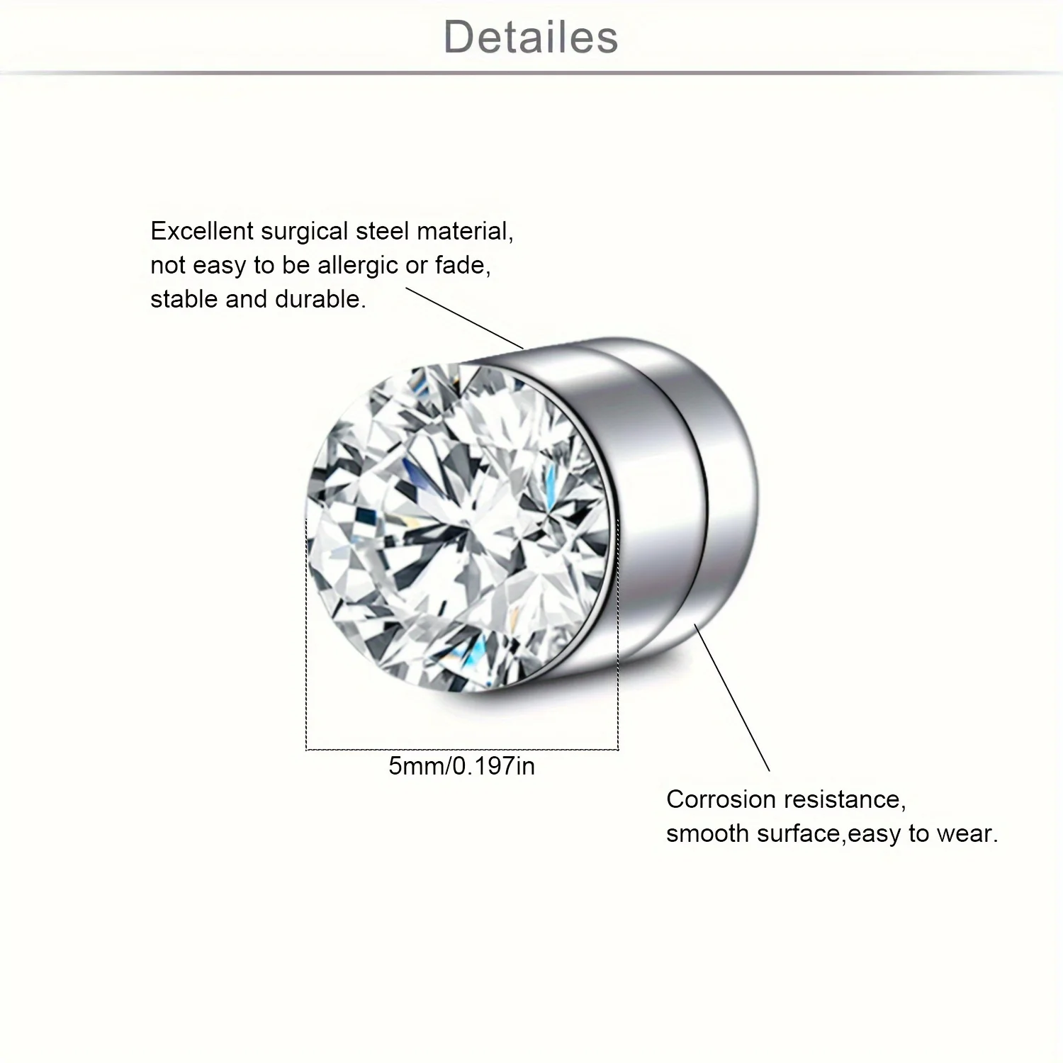 1 Pair Crystal Strong Magnetic Ear Stud Clip Earrings for Men Women Punk Round Zircon Magnet Earrings Non Piercing Jewelry