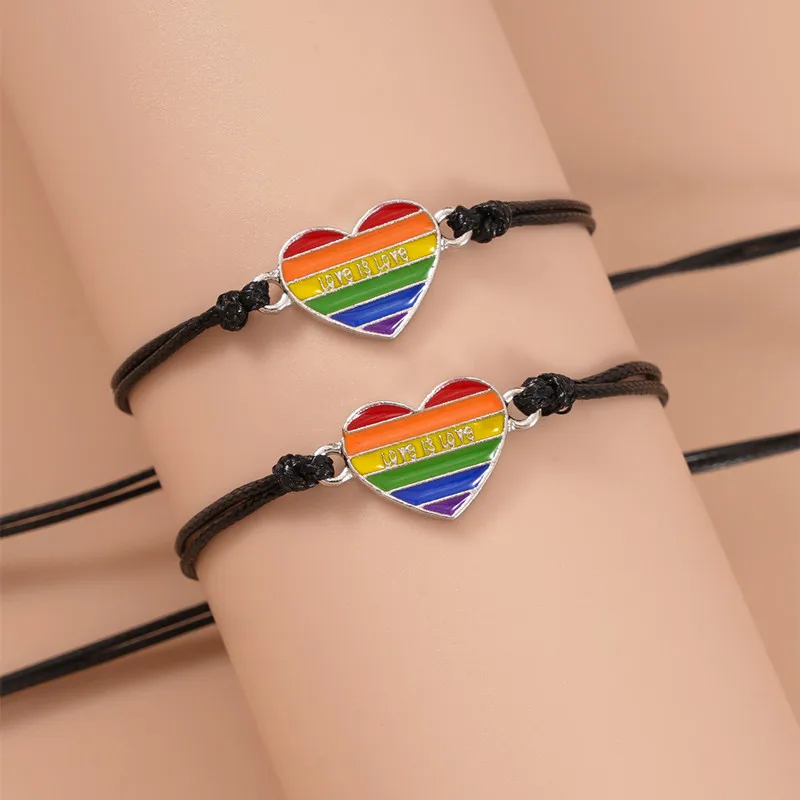 2 Buah/Set Mode Pelangi Gelang Tali LGBT untuk Wanita Pria Buatan Tangan Elastis Gelang Dapat Disesuaikan Pasangan Persahabatan Perhiasan Kebanggaan