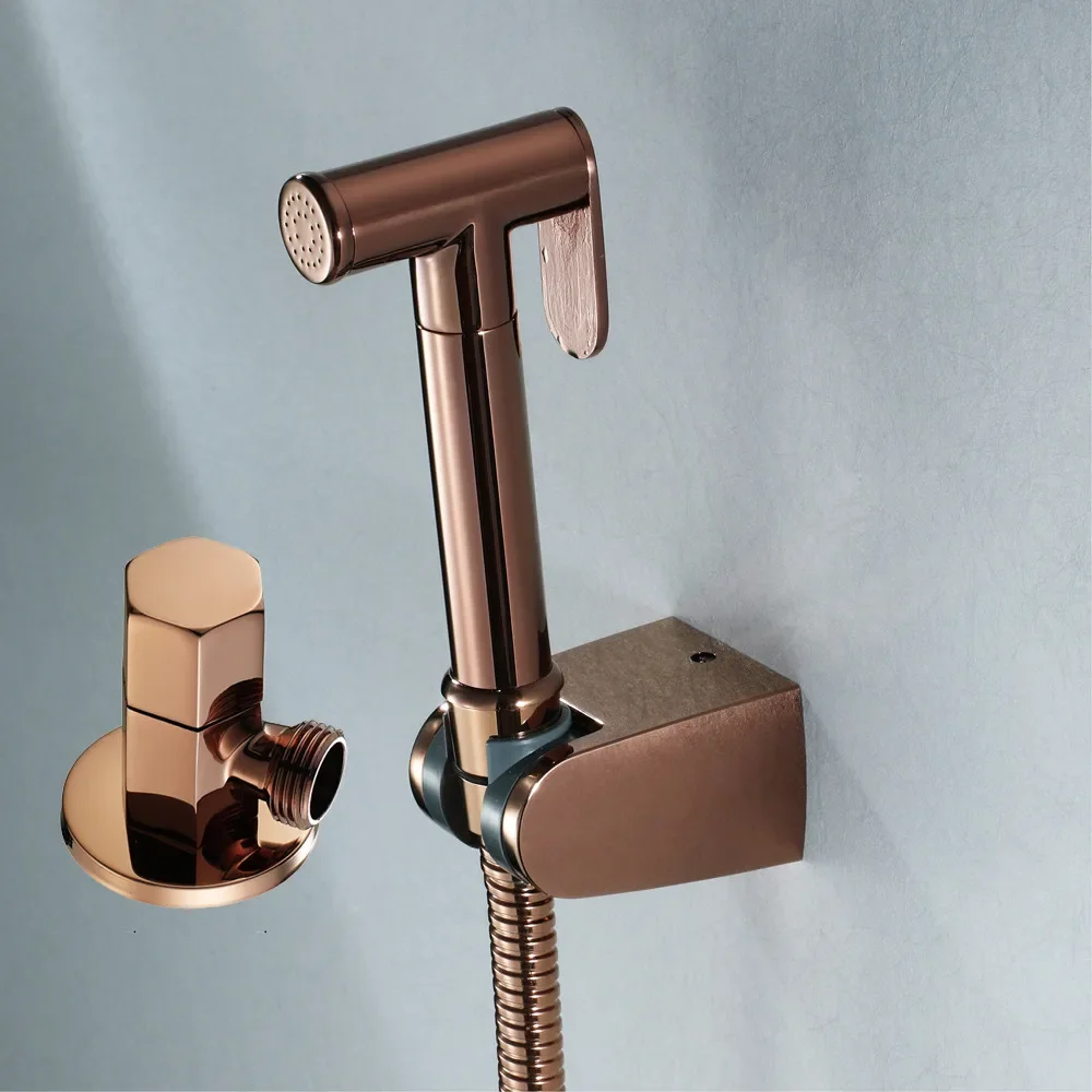 

Hand Held Bidet Sprayer Douche Toilet Kit Bidet Faucet Brushed Gold Round Shattaf Shower Head Copper Valve Set Jet