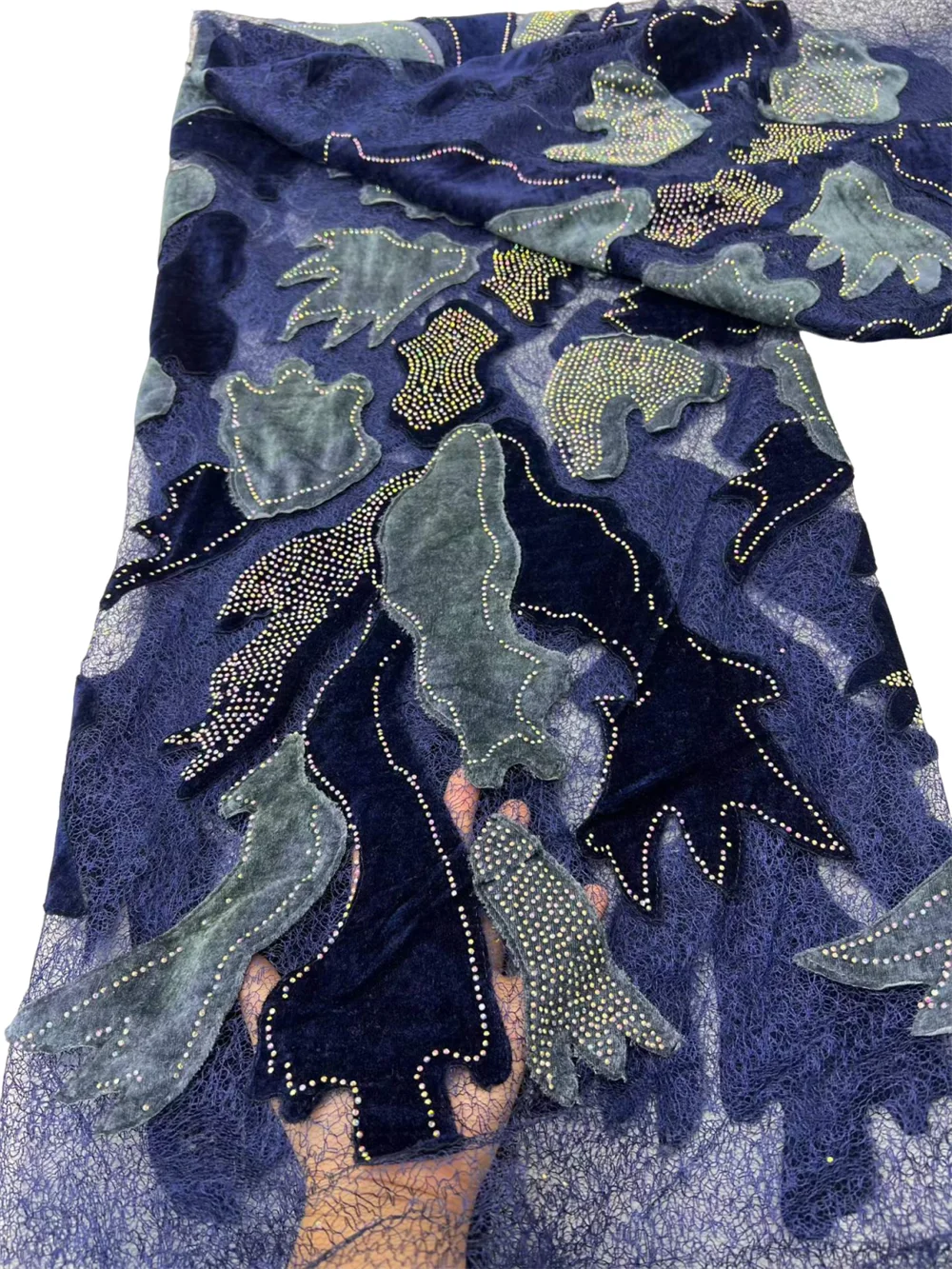 Green Multicolor African Velvet Stones Lace With Hollowed Out Flower Nigerian Fashionable Flannel Fabric Perfect For Events Robe