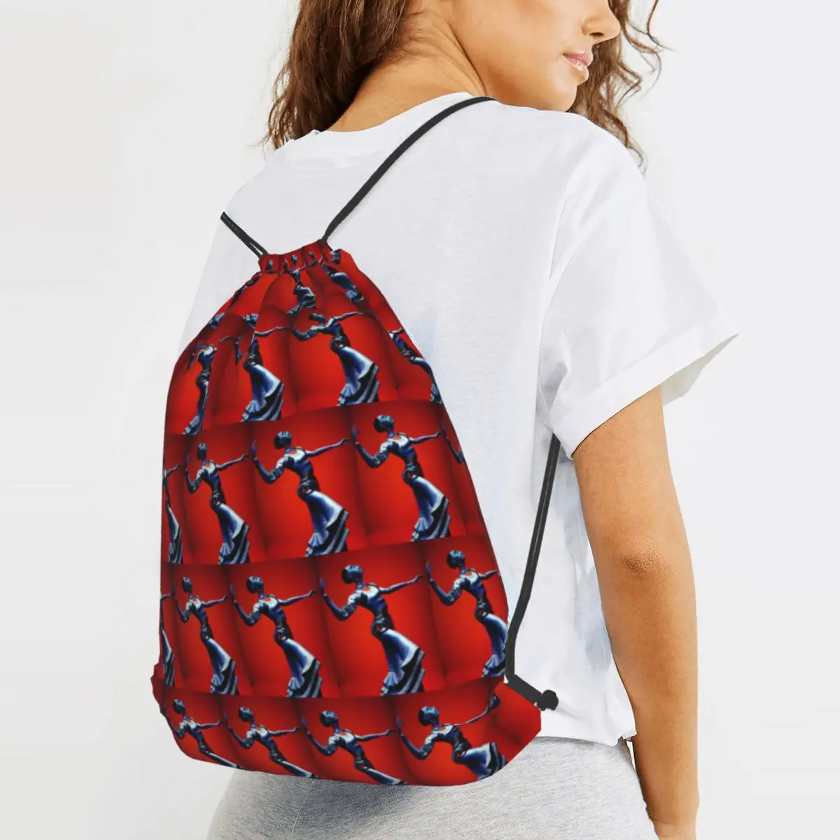 Robot Cyborg Passionately Dancing Flamenco Backpacks Casual Drawstring Bundle Pocket Shoes Bag Book Bags for Travel Students