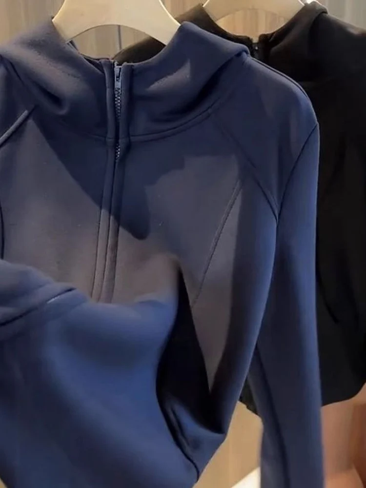 

Весенне-осенняя толстовка с капюшоном на молнии, женская модная цветная корейская толстовка с эффектом похудения, модный повседневный свободный крой