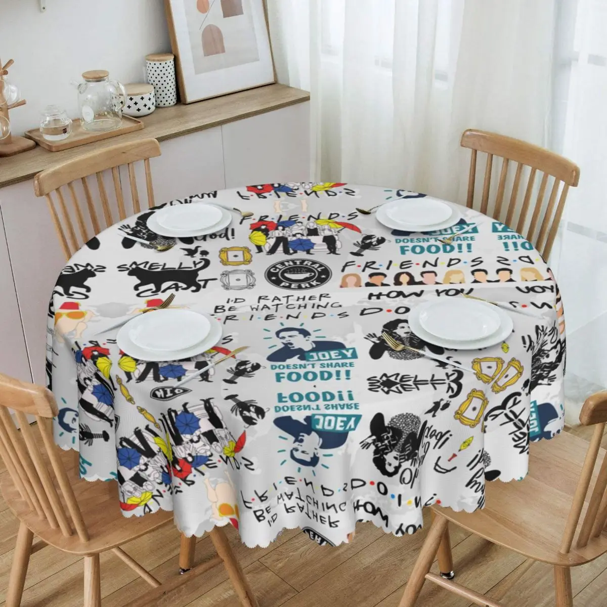 

Round Waterproof Funny Friends Collage Table Cover TV Show Tablecloth for Dining 60 inch Table Cloth