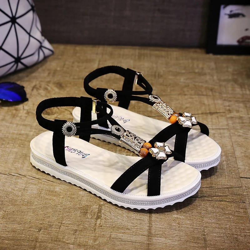 Sandals Ladies Roman Shoes Flat Without Heel Sandal Female Orthopedic Rhinestone Comfortable Shoe Butterfly Summer New 2024 Red