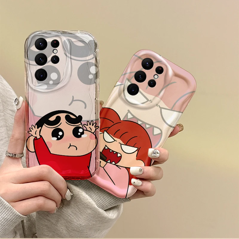 Funny C-Crayon Shin-chan Couple Phone Case For Samsung Galaxy S25 S24 S23 S22 Ultra Plus S24 FE A73 A72 A55 A54 Shockproof Cover