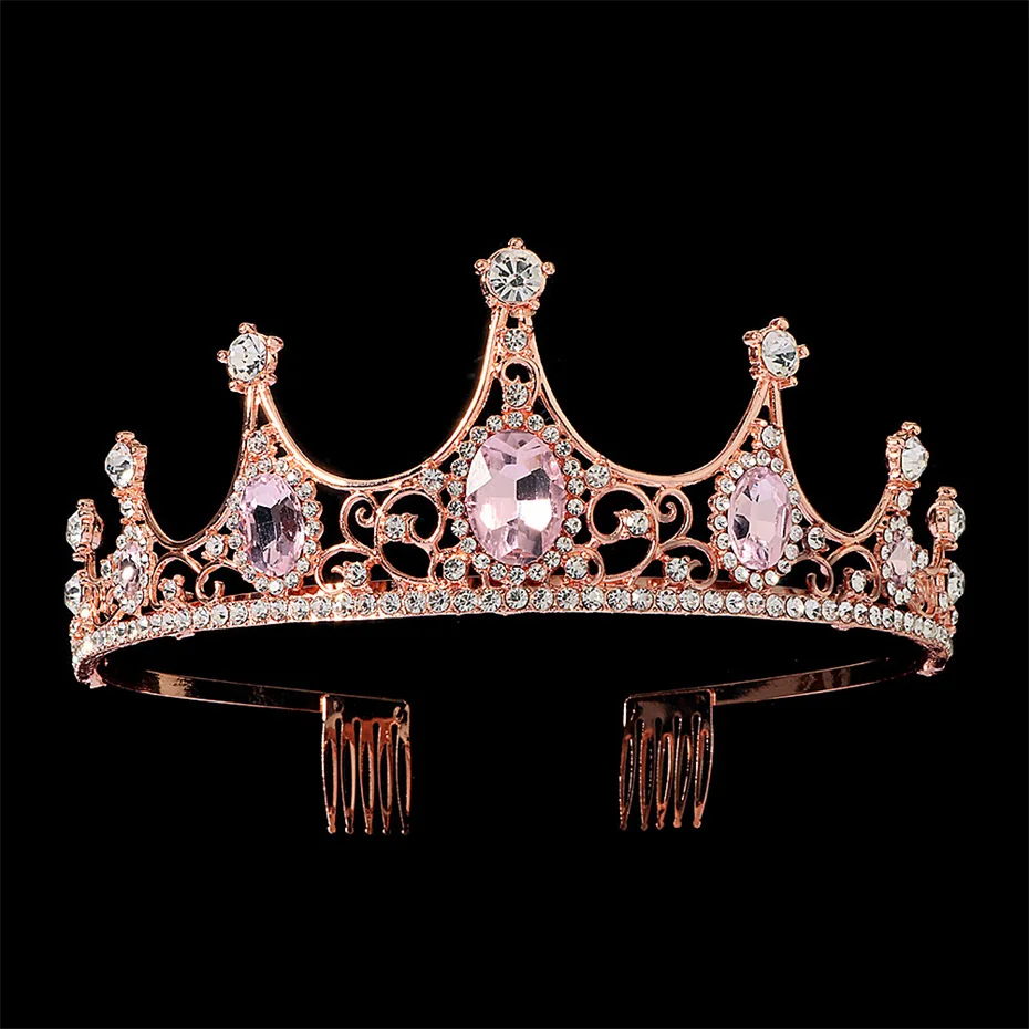 Rose Gold Color Tiaras and Crowns for Women Wedding Bridal Hair Accessories Crystal Rhinestone Headpiece Bride Headdress Jewelry