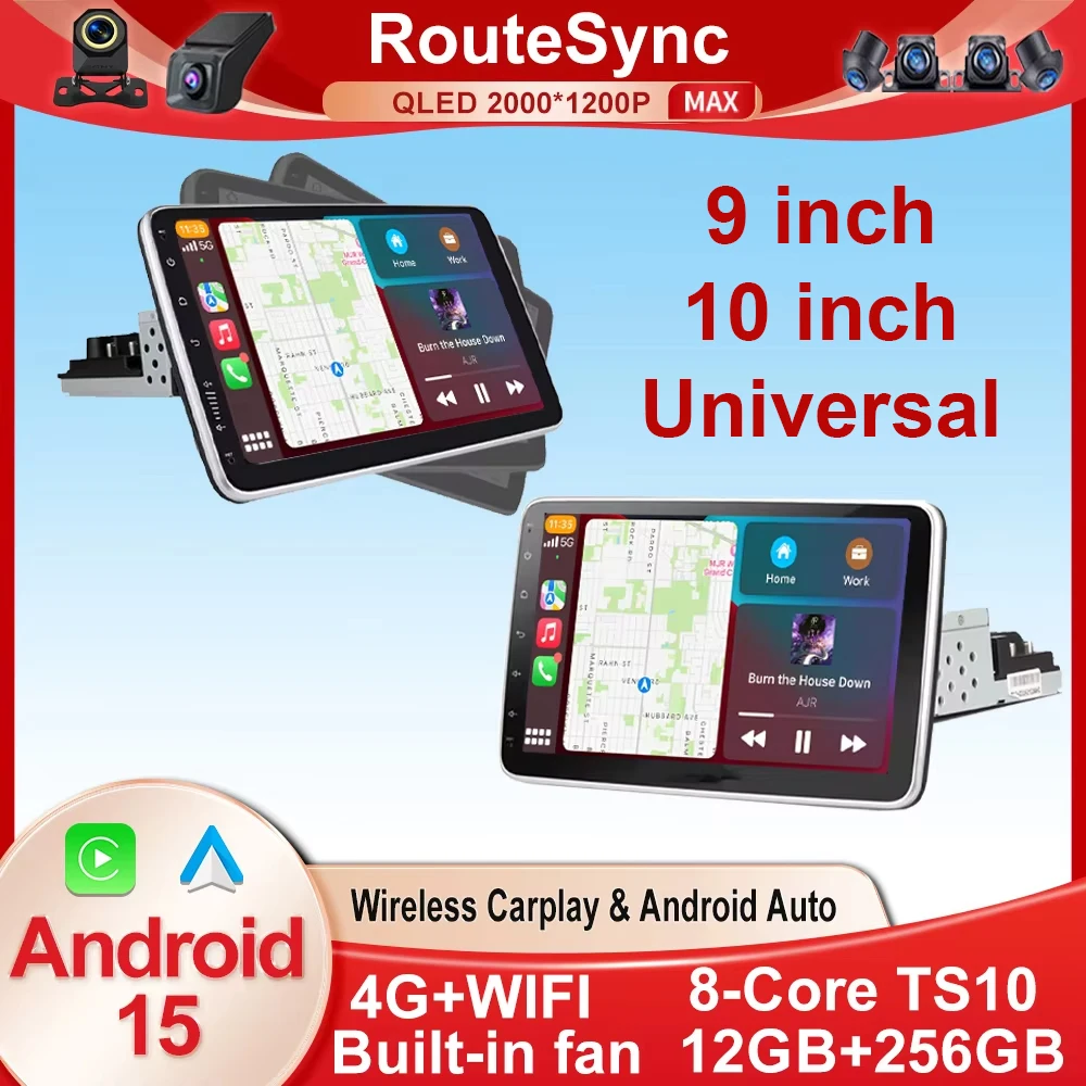 Android 15 10.1inch Universal Single Rotation Car Radio Car Carplay Multimedia Player GPS Navigation Car Stereo Bluetooth WIFI