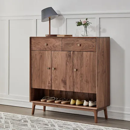 

Шкаф для обуви из массива черного ореха, встроенный в стену, для прихожей, с дверцами, для хранения вещей у входа.