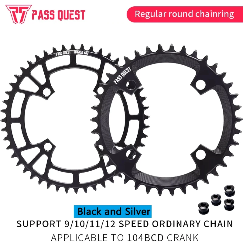 

PASS QUEST Round Bicycle Chainwheel - 12-Speed 104 BCD Black/Silver Compatible with M780, M610, M670 Series Bicycle Accessories