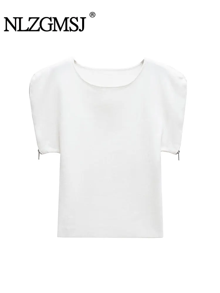 

2025 Women's Spring Short Sleeve Cropped Sweater Tops Elegant Knitted Pullovers Fashion Casual Office Short Knitwear Tops