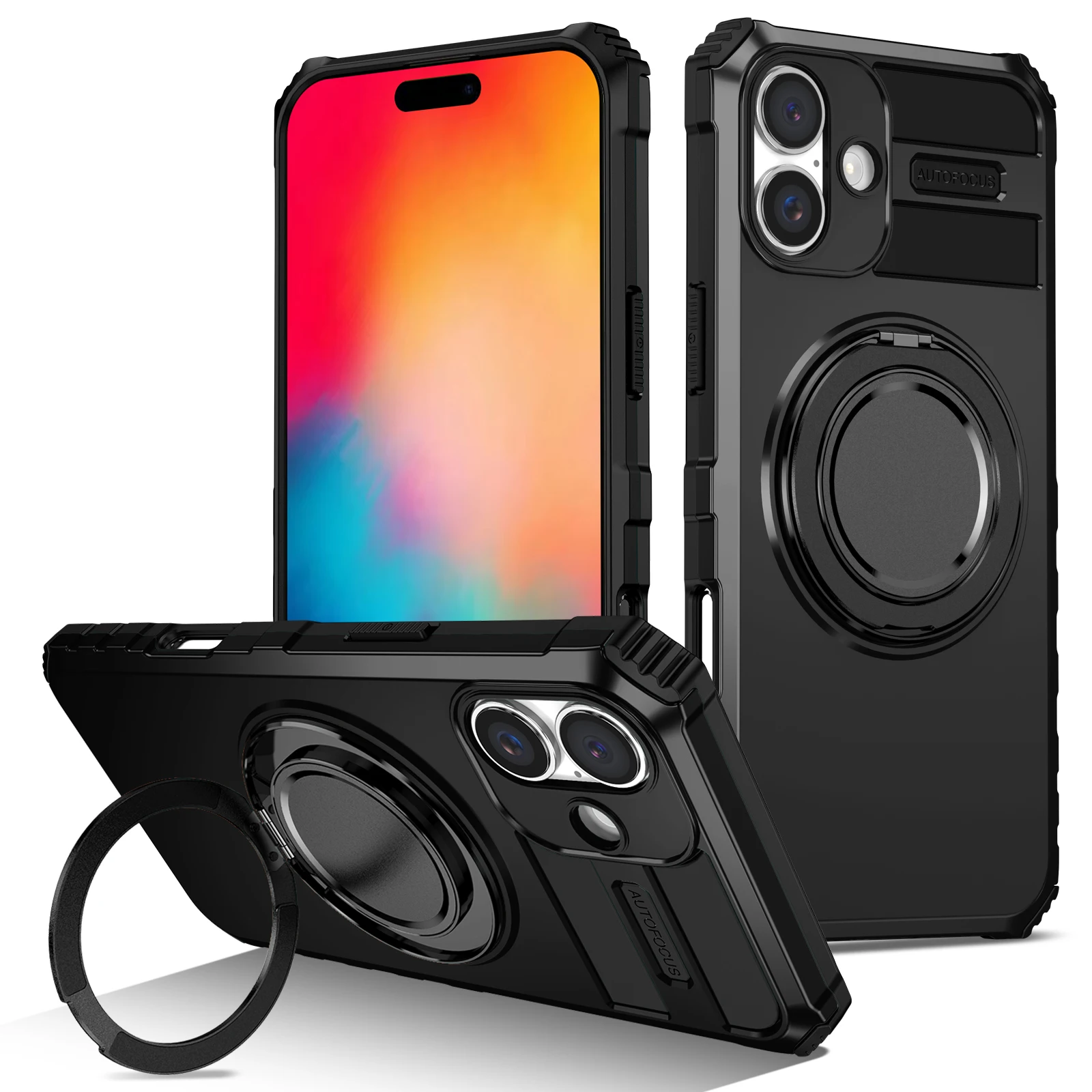 

360° Rotatable Ring Stand Car Mount Phone Case for iPhone 17 Air 16 15 14 13 12 11 Pro Plus Pro Max Shockproof Protective Cover