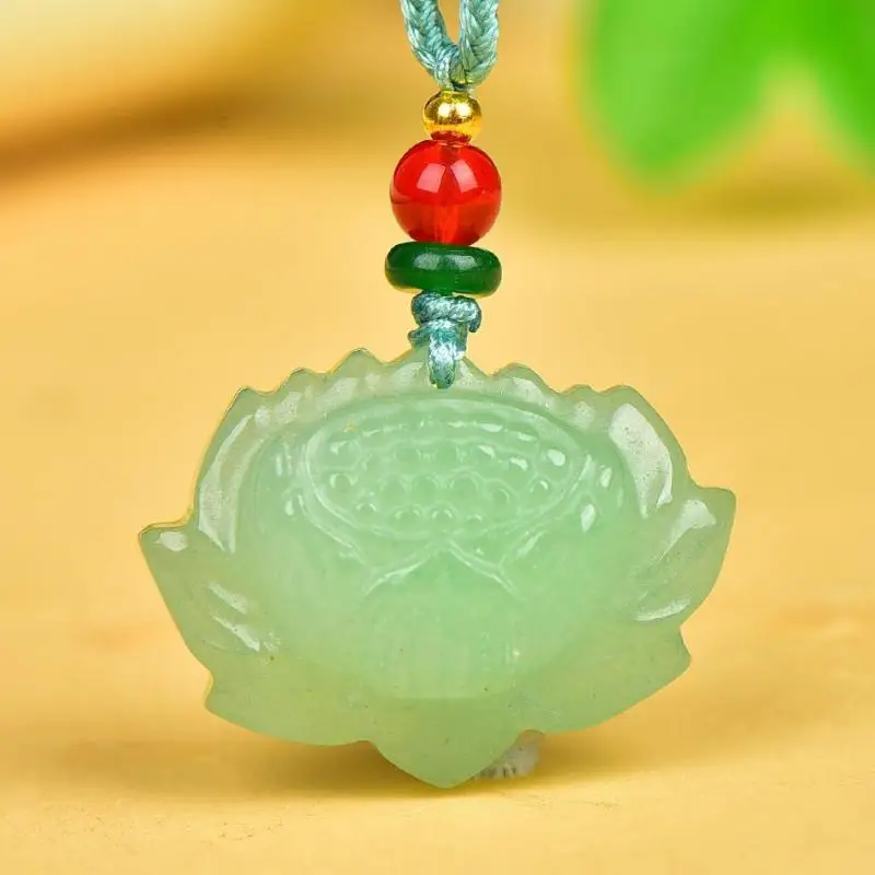 26*30mm Natural Myanmar Jadeite Green Jade Lotus Flower Pendant Necklace Women Genuine Grade A Burma Jade Lucky Charms Amulets