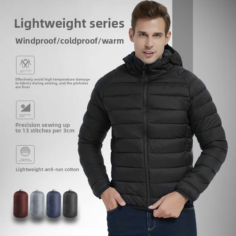 

2025 New Winter Cotton-padded Jacket, European and American Style Men's Stand-up Collar Hooded Cotton Coat, Lightweight and Warm