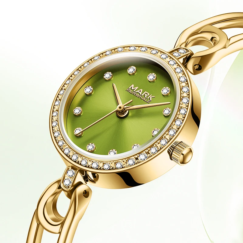 MARK FAIRWHALE FW-3004 Ladies Quartz Watch Luxury Diamond Inlaid Shell Dial Metal Bracelet Elegant Dress Wristwatch for Women