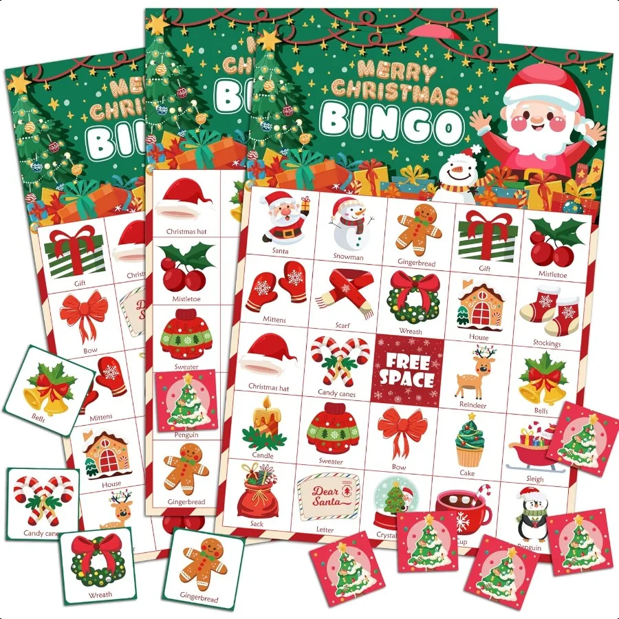 

OHOME Christmas Games Xmas Bingo for 24 Players Christmas Crafts Party Favors plies for Families Xmas Gifts Bulk for Boys Girls