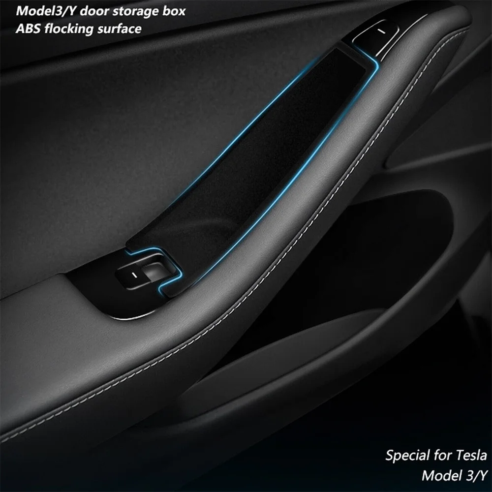 Per Tesla Model Y 3 2019-2023 scatola di immagazzinaggio della maniglia della porta floccaggio stivaggio riordino ABS Organizer per auto accessori