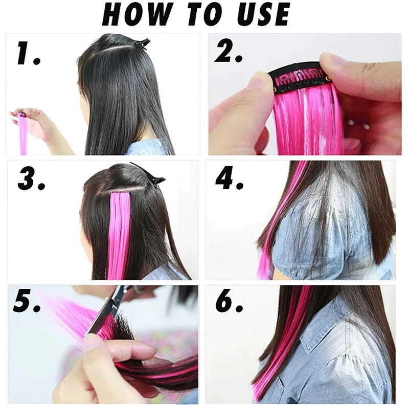 Sintético 22 Pulgadas 5 Pcs/Paquete Extensiones de Cabello Clip In Colores Ombre Postizo Arcoíris Resistente al Calor para Mujeres 5
