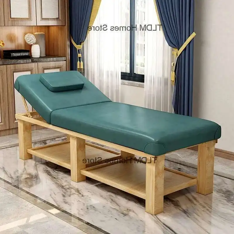 

Modern Solid Wood Folding Massage Tables Aesthetic Stretcher Portable Body Massage Beds Minimalist Home Moxibustion Therapy Bed