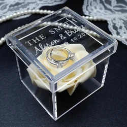 Personalized Clear Acrylic Ring Box, Custom Wedding Rings Box, Engraved Names, Ring Holder, Wedding Ring Bearer