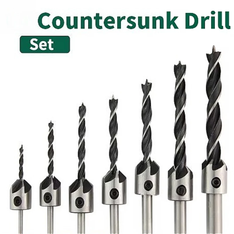 

High Speed Steel Countersink Drill Bit Set 3-10mm Counter Sink Bit for Wood Woodworking Carpentry Reamer With Hex Key Wrench