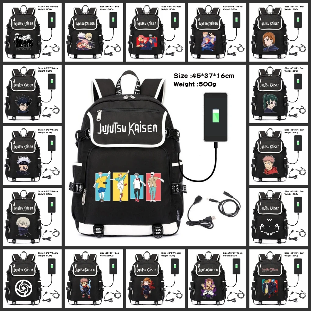 

Jujutsu Kaisen Satoru Gojo USB Backpack Anime Student Outdoor Travel Bags Black Mochila Gift