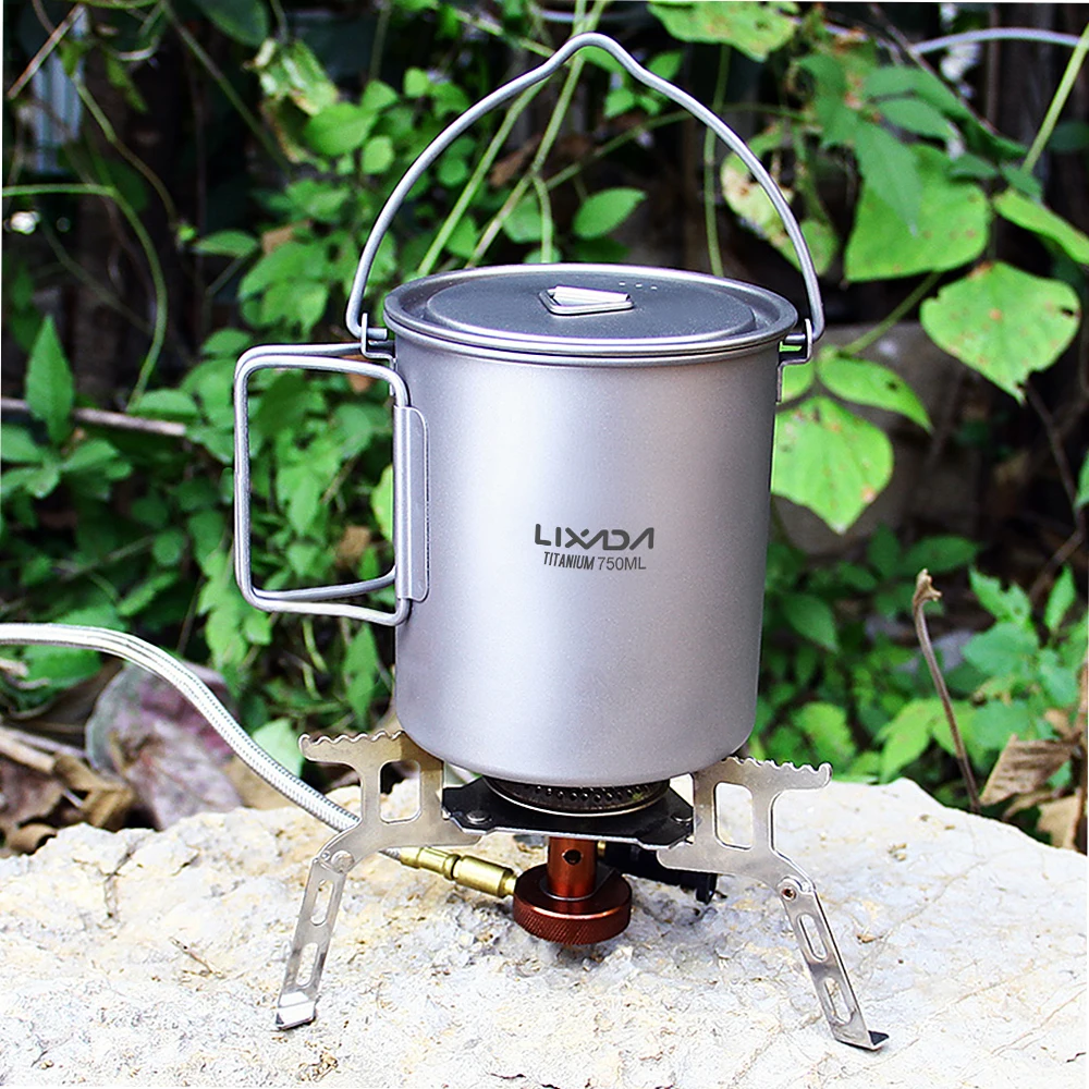 Ultralight 300ml/750ml Titanium Pot Portable Ti Water Mug Cup with Lid and Foldable Handle Fork Spoon Outdoor Camp Cook Picnic - view 2