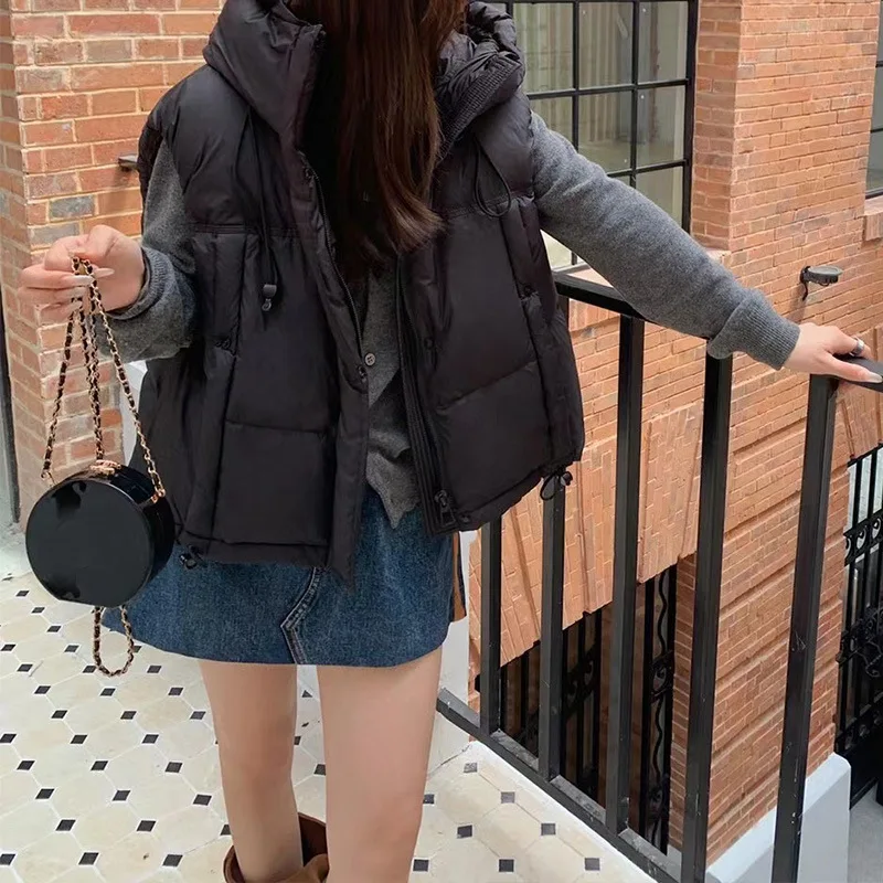 겨울 조끼 여성 다운 조끼 아우터 스타일리시 덕 다운 조끼 한국 스타일 겨울 민소매 재킷 여성 다운 재킷