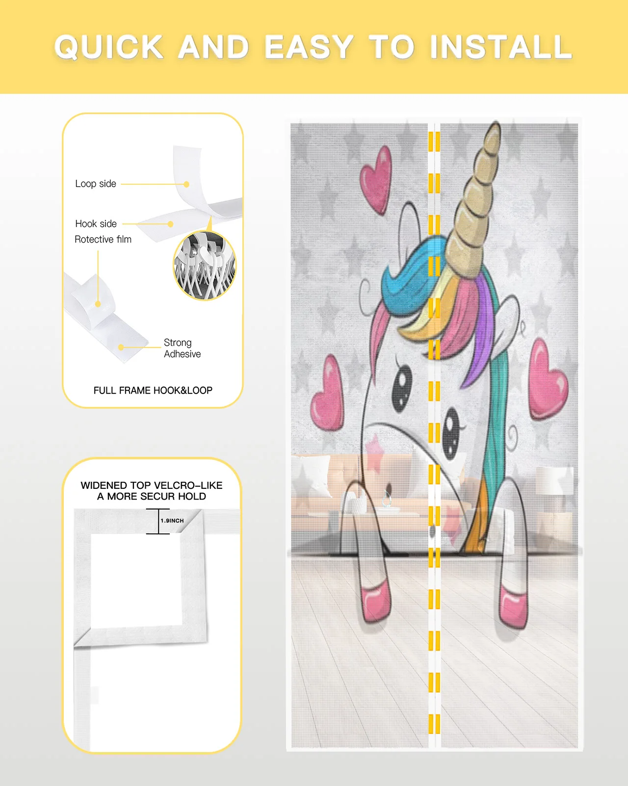 Cartoon Unicorn Summer Magnetic Mosquito Net Anti Insect Fly Bug Magnetic Screen Door Curtains