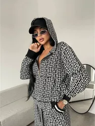 2 Delige set Dames Outfit Autumer Winter Trainingspak Gebreide Cardign Capuchon Wijde Pijpen Broek New Casual Losse Pak Kantoor