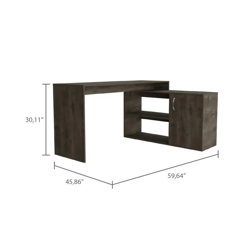L-Shaped 2-Shelf Writing Desk, Dark Brown Wood Finish, Modern Design for Home Office