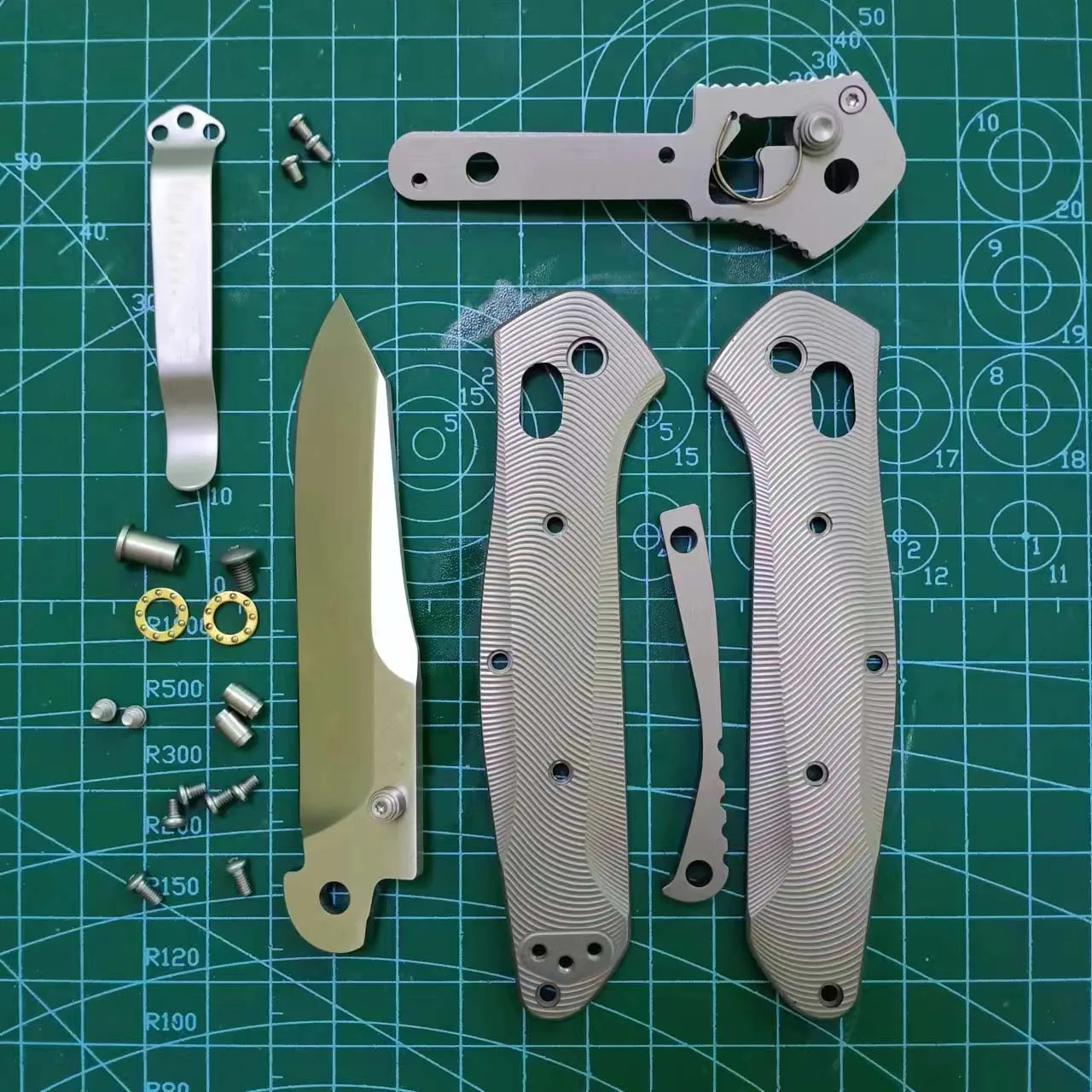 1Set Titanium Alloy Handle Scales+14C28N Stainless Steel Blade for Benchmade 940