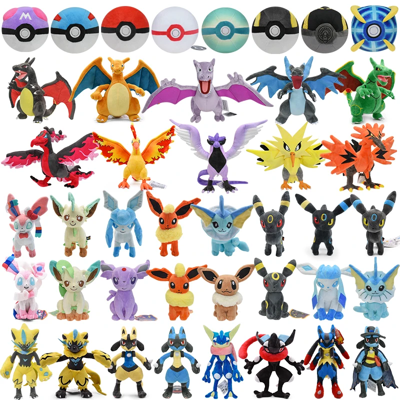 45 Styles Pokemon Plush  Mega Charizard XY Ho-Oh Lucario Greninja Eevee Vaporeon Pokemon Balls Stuffed Peluche Kids Xmas Gift