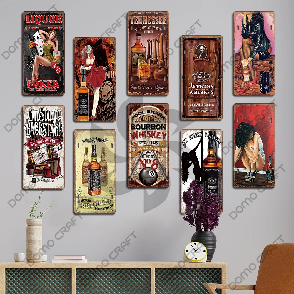 Whiskey Poster Metal Tin Signs Whiskey Girls Wine Glass Vintage Metal Plate Bar Club Pub Living Room Home Wall Decor