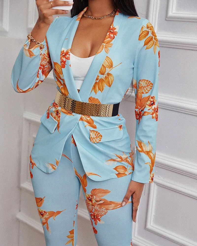 Suit for Women Sets Streetwear Printed Long Sleeves Blazer and Y2k Pants Fashion Versatile Pantsuit for Female 2024 Autumn New