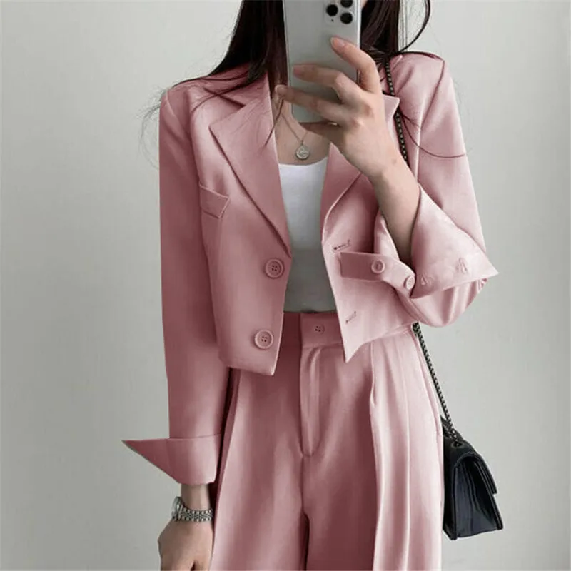 Small Suit Jacket Women Short Coat Temperament Commuting Set Spring Autumn Elegant Suit Chic Pants Suits Office Blazer Femme