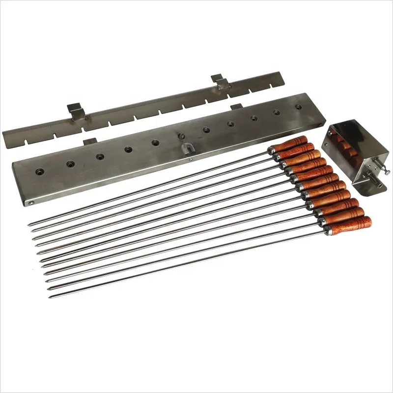 Stainless steel rotary gear system 11 pieces kebab kit, grill motor