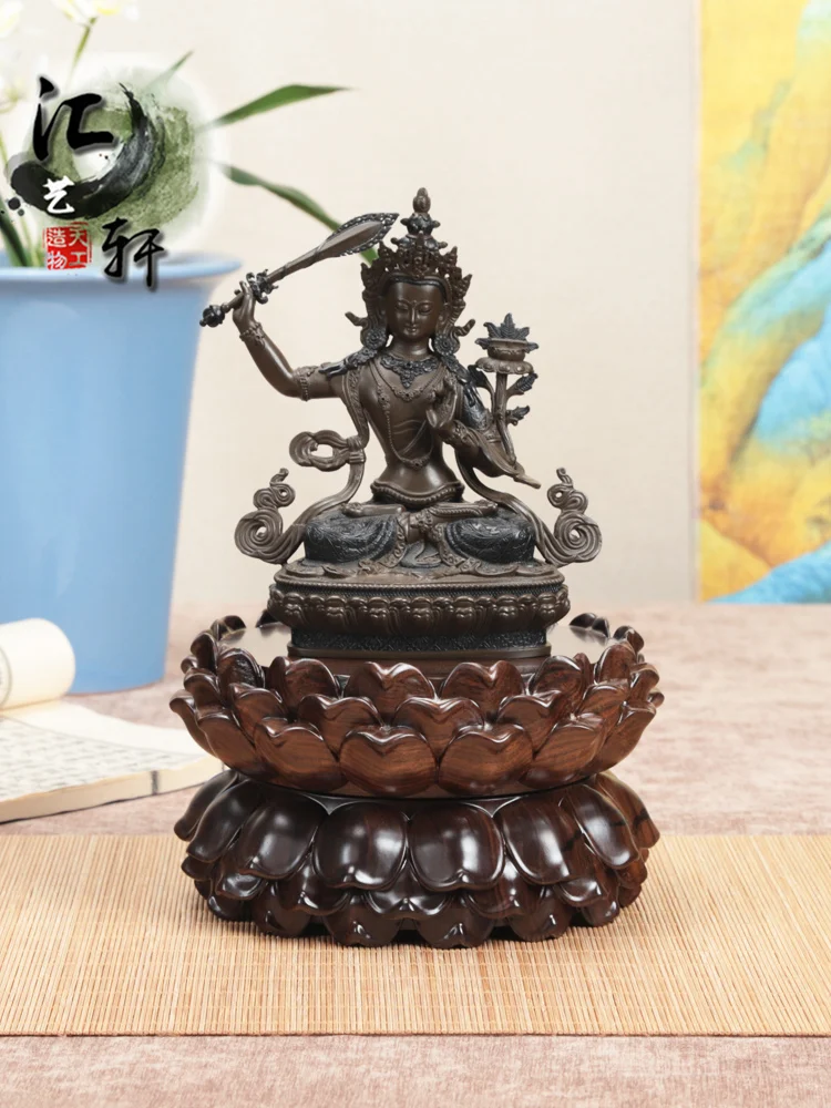 

rican Bla Ebony Lotus Crystal Ball Gourd Sculpture Home Buddha Statue Wealth Bowl Copperware Display Stand Elevating Wood...