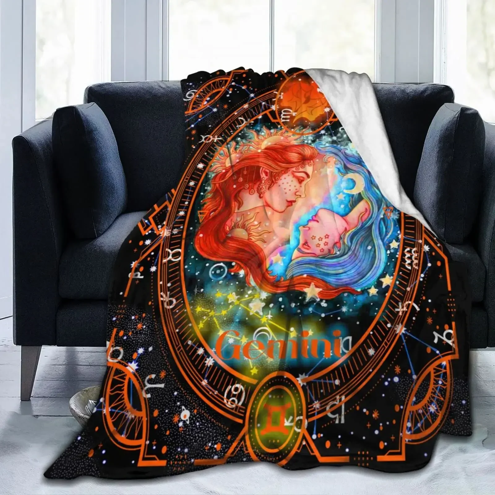 Gemini Blanket Constellations Super Soft Horoscope Astrology Flannel Throw Blanket Zodiac Sign for Birthday Gift King Queen Size