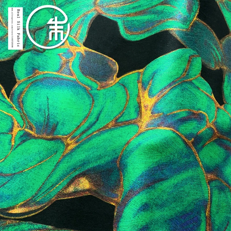 High Quality Plant Flower Leaf High-End Heavy Real Silk Designer Fabric Dress Clothing Drape Fabric 22momme