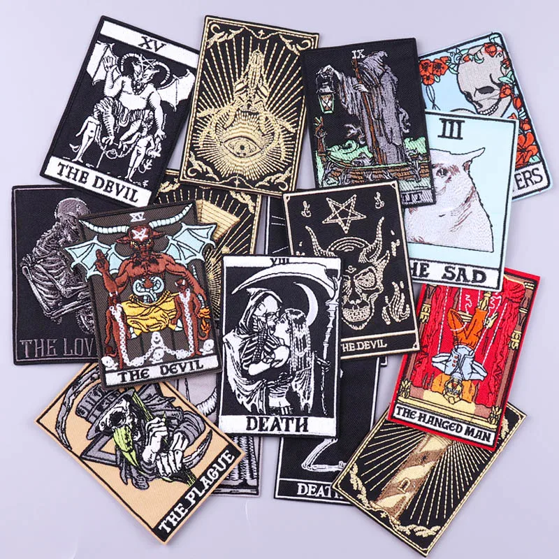 Tarot Patch Iron On Patches For Clothing Plague Death Embroidered Patches On Clothes Stripes Fusible Patches Backpack Badges DIY