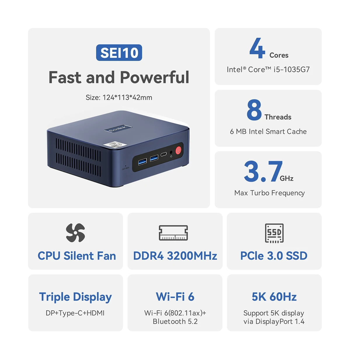 Beelink SEi10 Intel Gen i5 1035G7 Mini PC SEi12 12450H DDR4 3200MHz RAM 16G SSD 500G/1T Wifi6 4K BT5.2 Desktop Gaming Computer