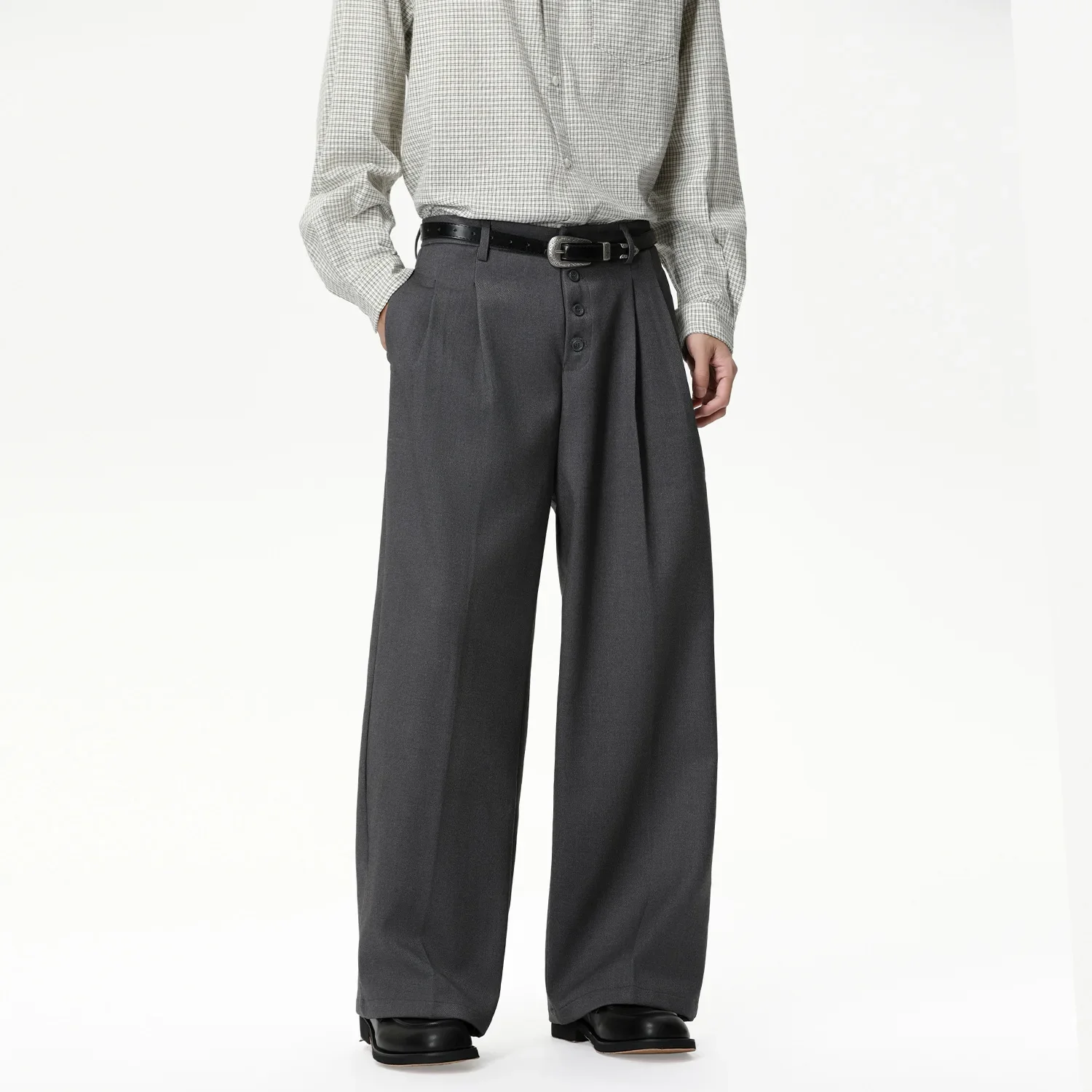New Spring Autumn Men's Solid Color Wide Fashion Leg Suit Pants Drapey Design Business Commute Comfort Versatile Slim Tall Pants