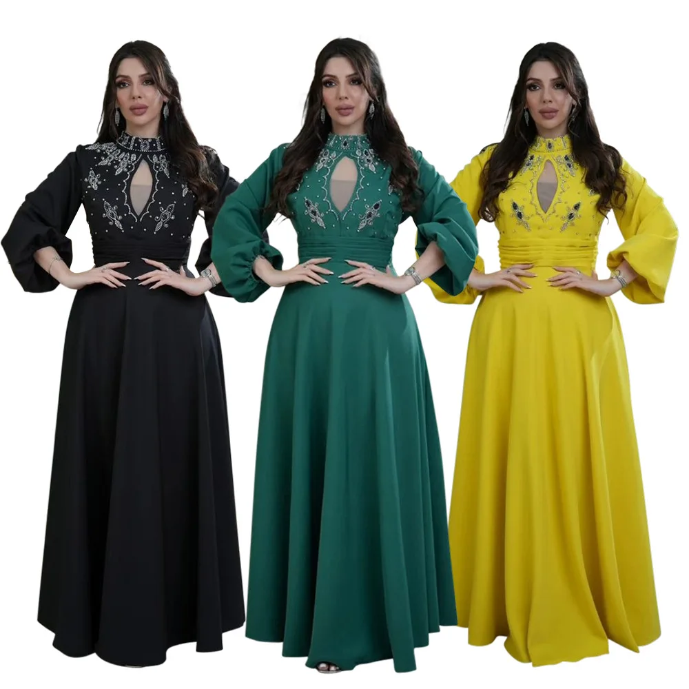 

Ramadan Islamic Muslim Luxury Fashion Women's Evening Dress with Waist Concealed and Hot Diamond Dubai Arabian Robe Skirt