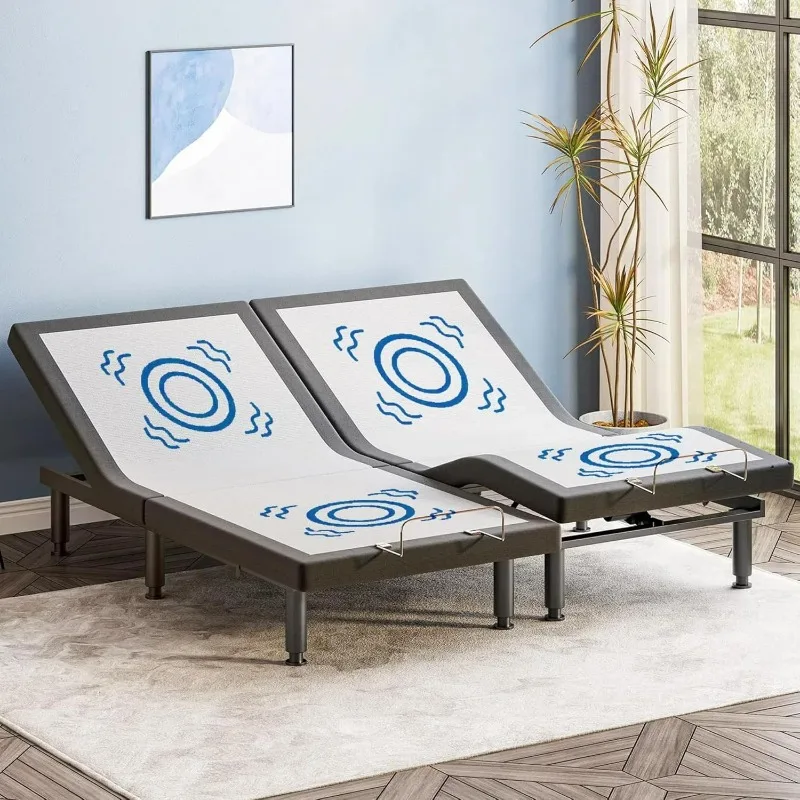 

Adjustable Bed Frame Split King with Massage, Electric Bed Base Frame with Adjustable Legs, USB Ports, Wireless Remote