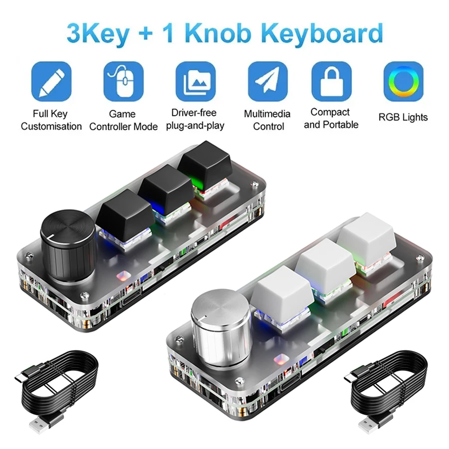 

Проводная USB-клавиатура, 3 клавиши, 1 ручка, макро RGB-программирование, пользовательская механическая клавиатура, портативная клавиатура для игр, Photoshop